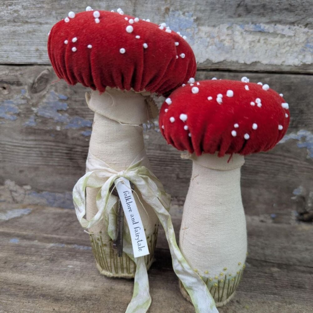Set of two velvet Fly Agaric toadstools