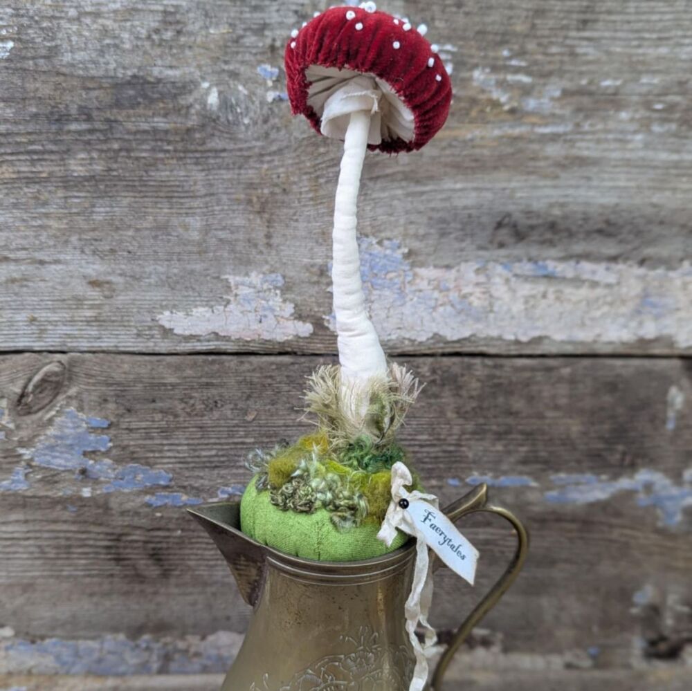 Velvet Fly Agaric toadstool in a Vintage Brass Jug.