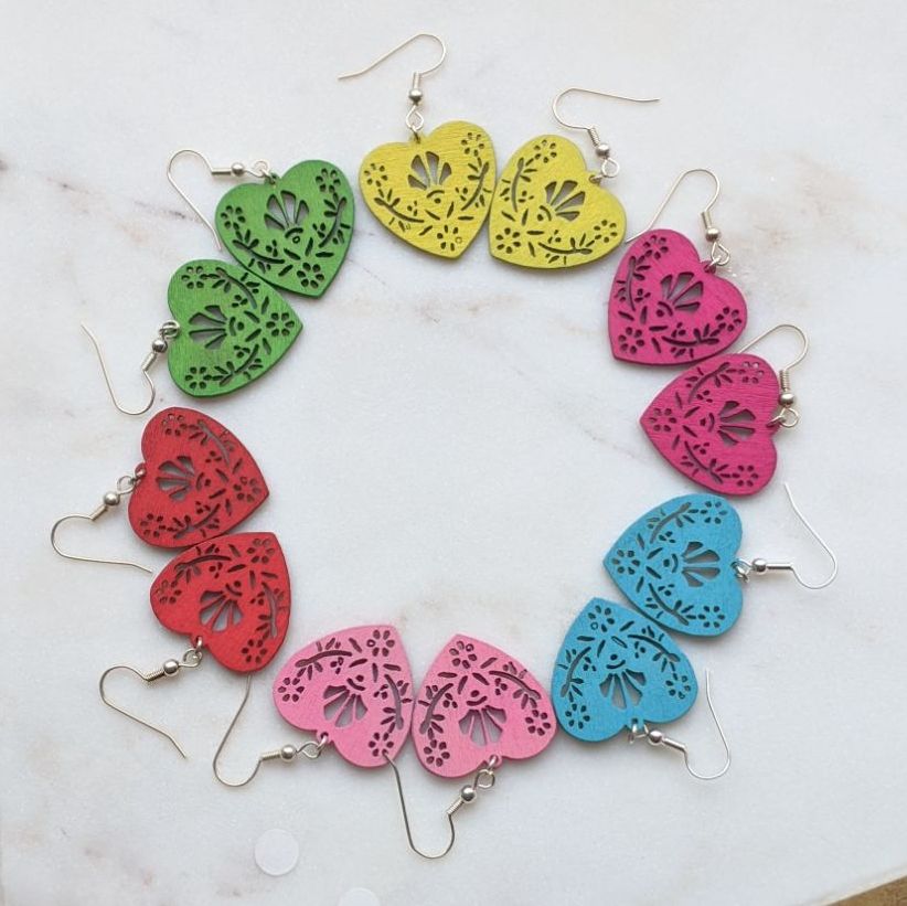 Wooden Heart Earrings (6 colours)