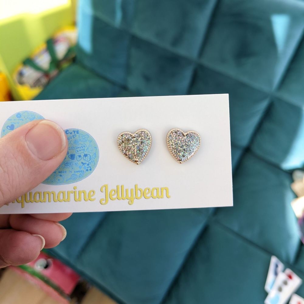 Silver glitter heart earrings
