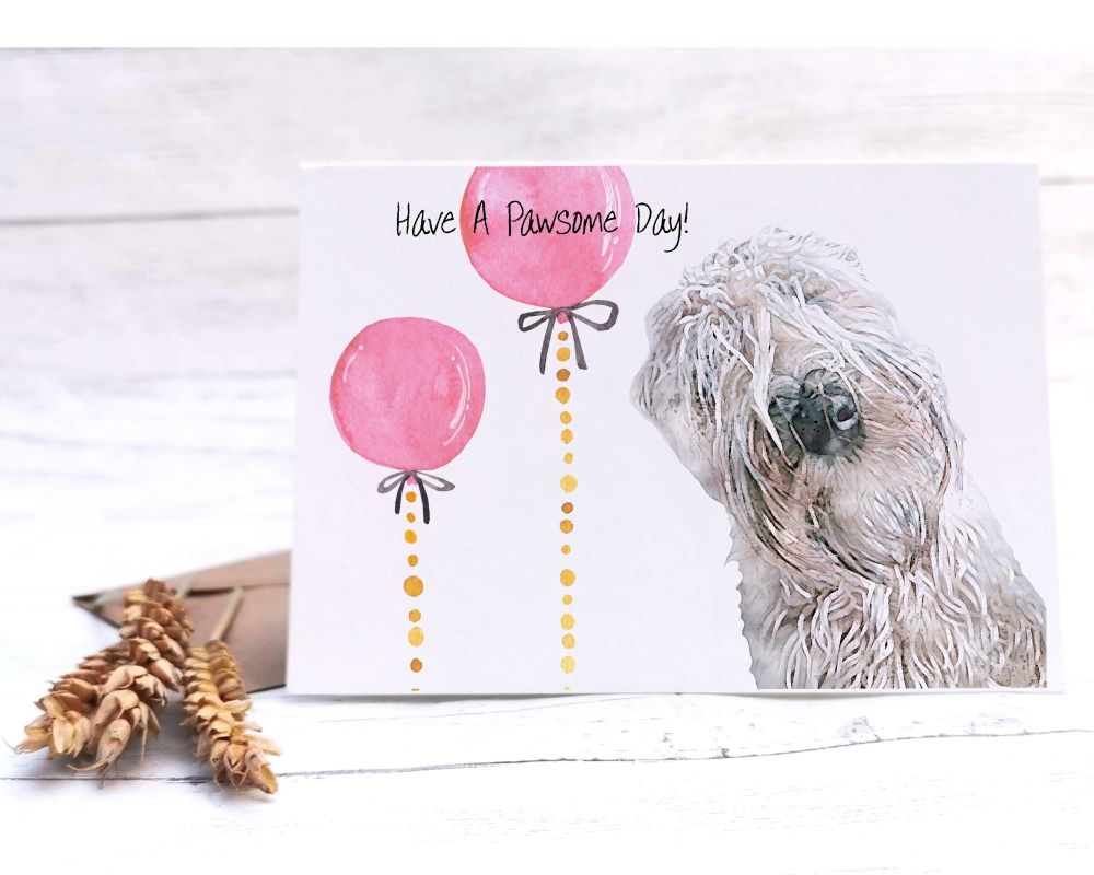 Pawsome Day With Pink, Blue or Yellow Balloons Card