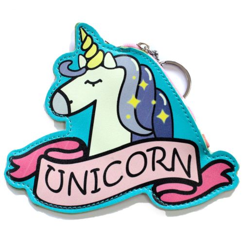 Childrens Blue Unicorn Vinyl Keychain Coin Purse