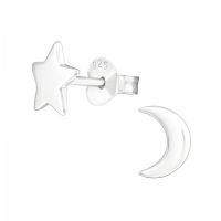 Children's Sterling Silver Moon & Star Ear Studs