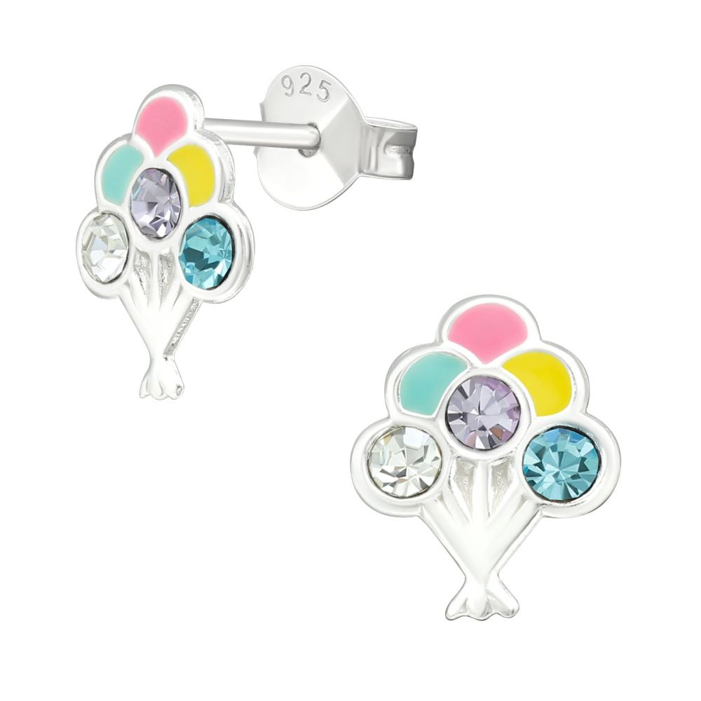 Girls Silver Multi-Crystal Balloon Ear Studs
