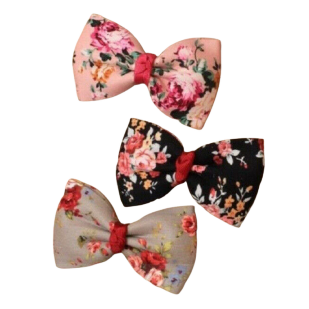 Girls Ditsy Floral Printed Fabric Hair Bow Clip -  Assorted