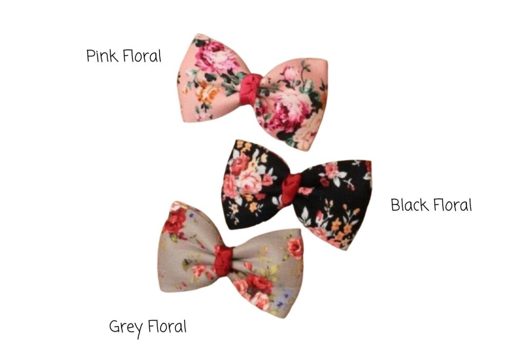 Girls Ditsy Floral Printed Fabric Hair Bow Clip -  Assorted