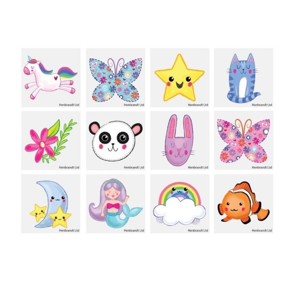 Children's Temporary Assorted Character Tattoos x 12