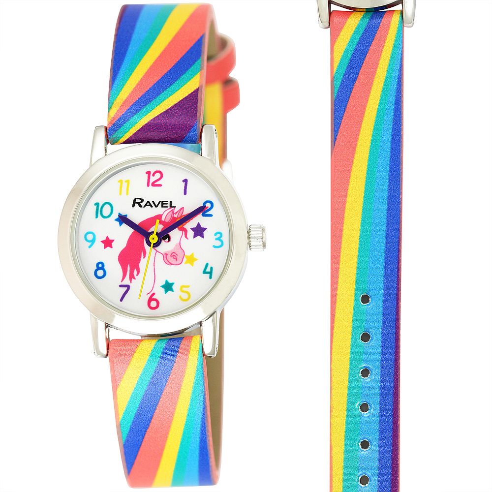 Ravel Kids | Girls Rainbow Striped Unicorn Character Watch