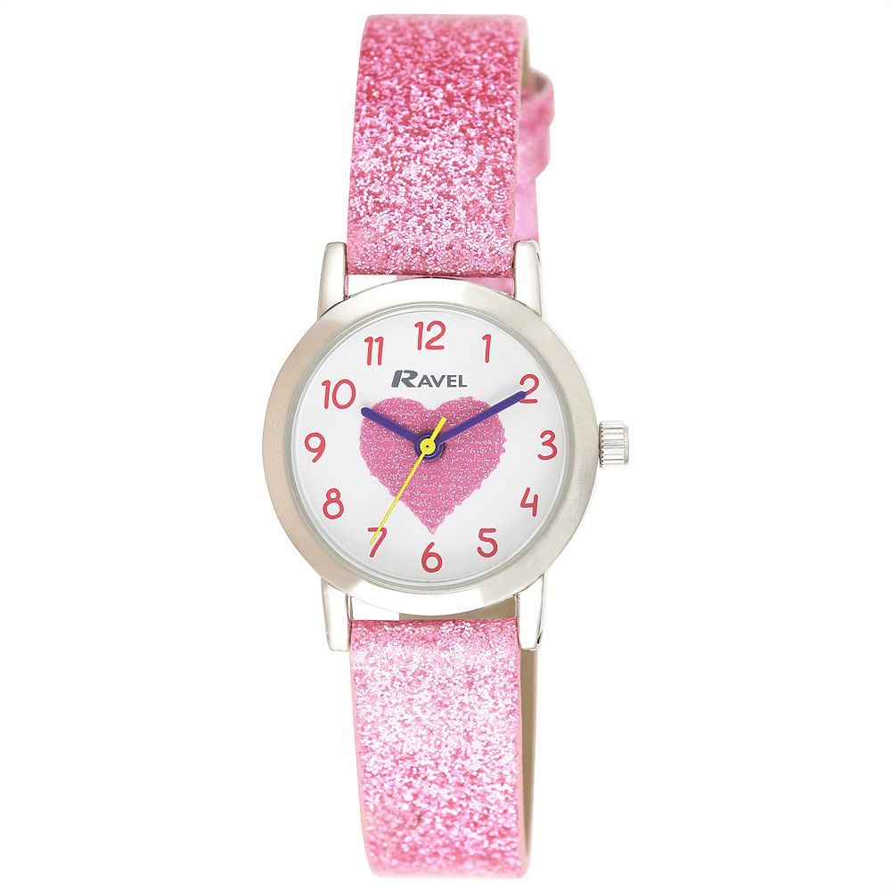 Girls Pink Glitter Heart Character Watch