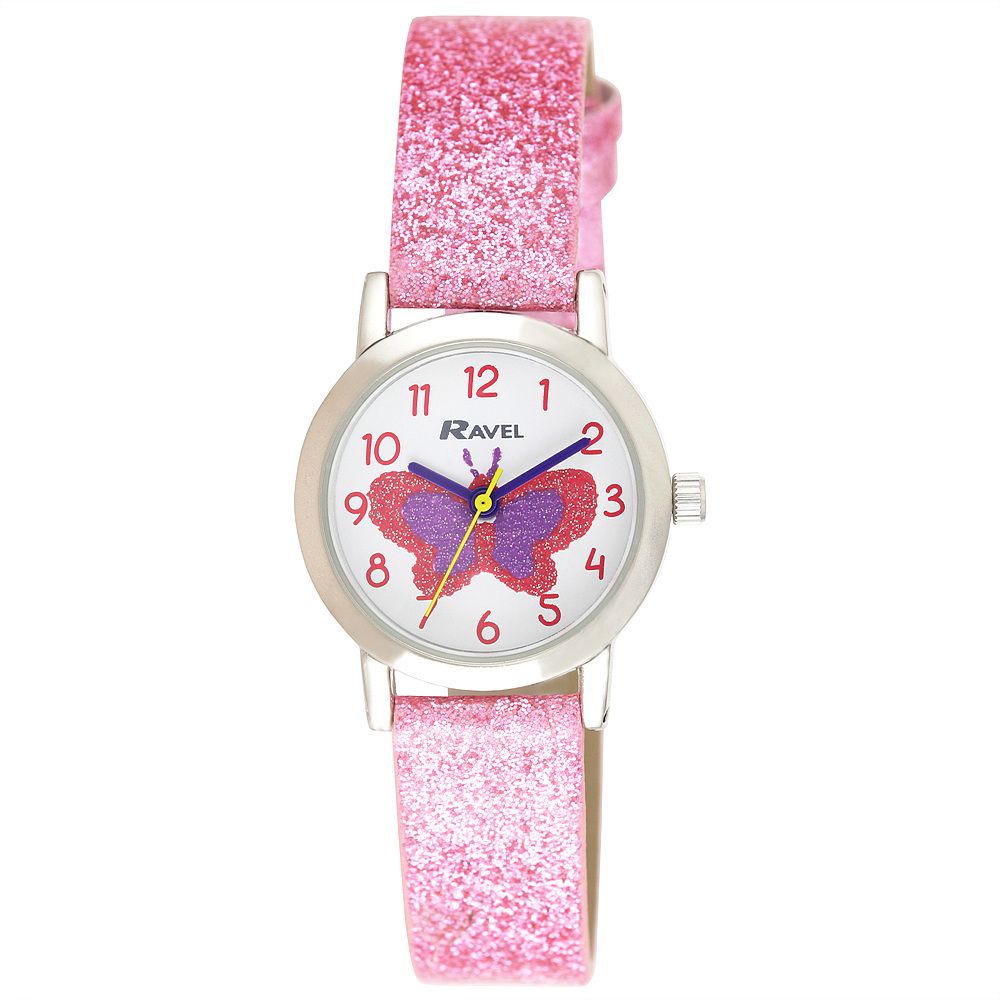 Girls Pink Glitter Butterfly Character Watch