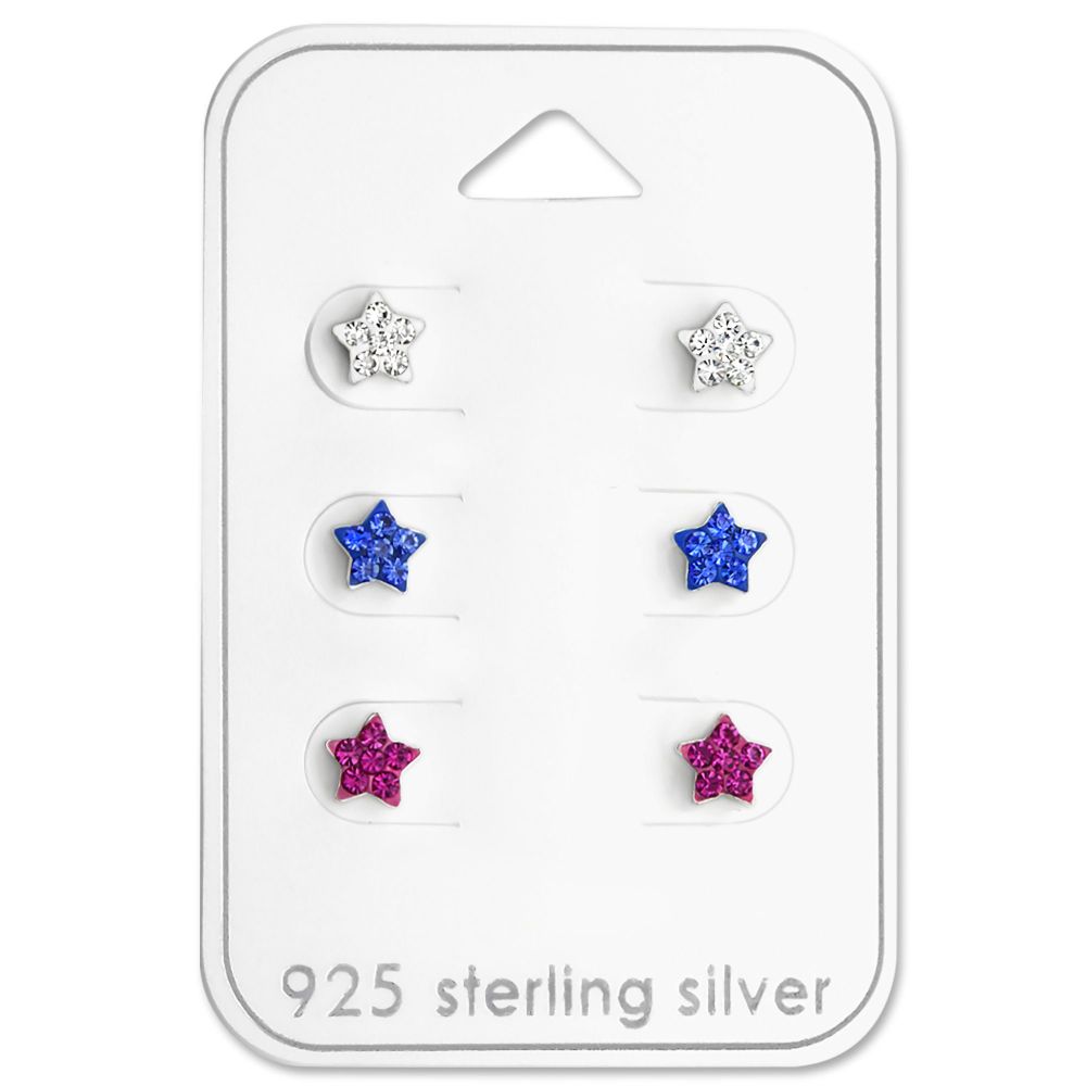 Children's Star Shaped 925 Sterling Silver Ear Stud Set