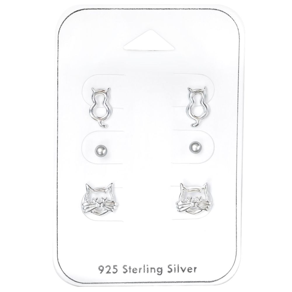 Children's Sterling Silver Cat Ear Stud Set