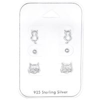 Children's Cat 925 Sterling Silver Ear Stud Set