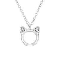 Children's Cat 925 Sterling Silver Crystal Necklace 