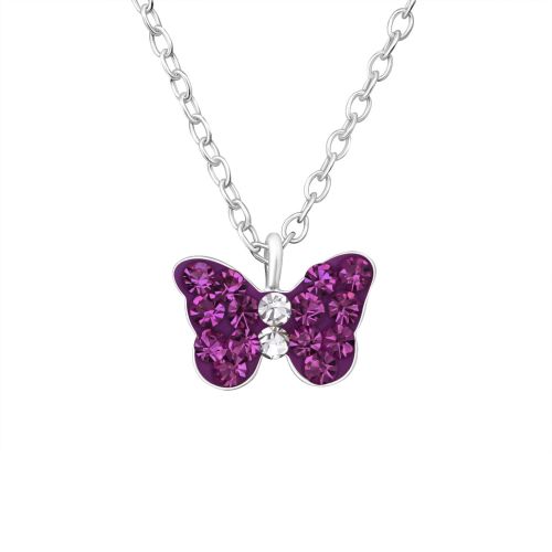 Sterling Silver Amethyst Crystal Buttterfly Pendant Chain Necklace