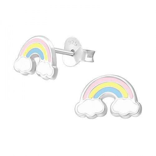 Girls Sterling Silver Pastel Rainbow Ear Studs