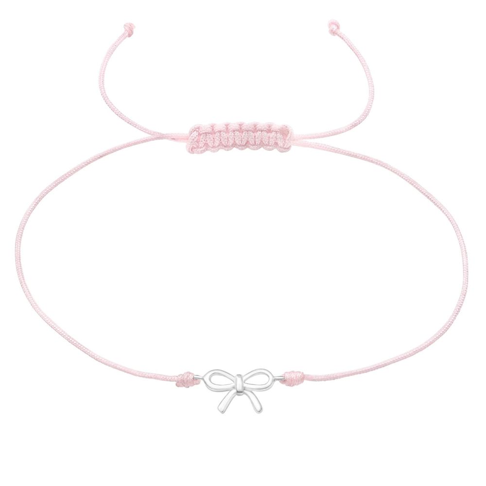 Girls Silver Bow Charm Cord Bracelet