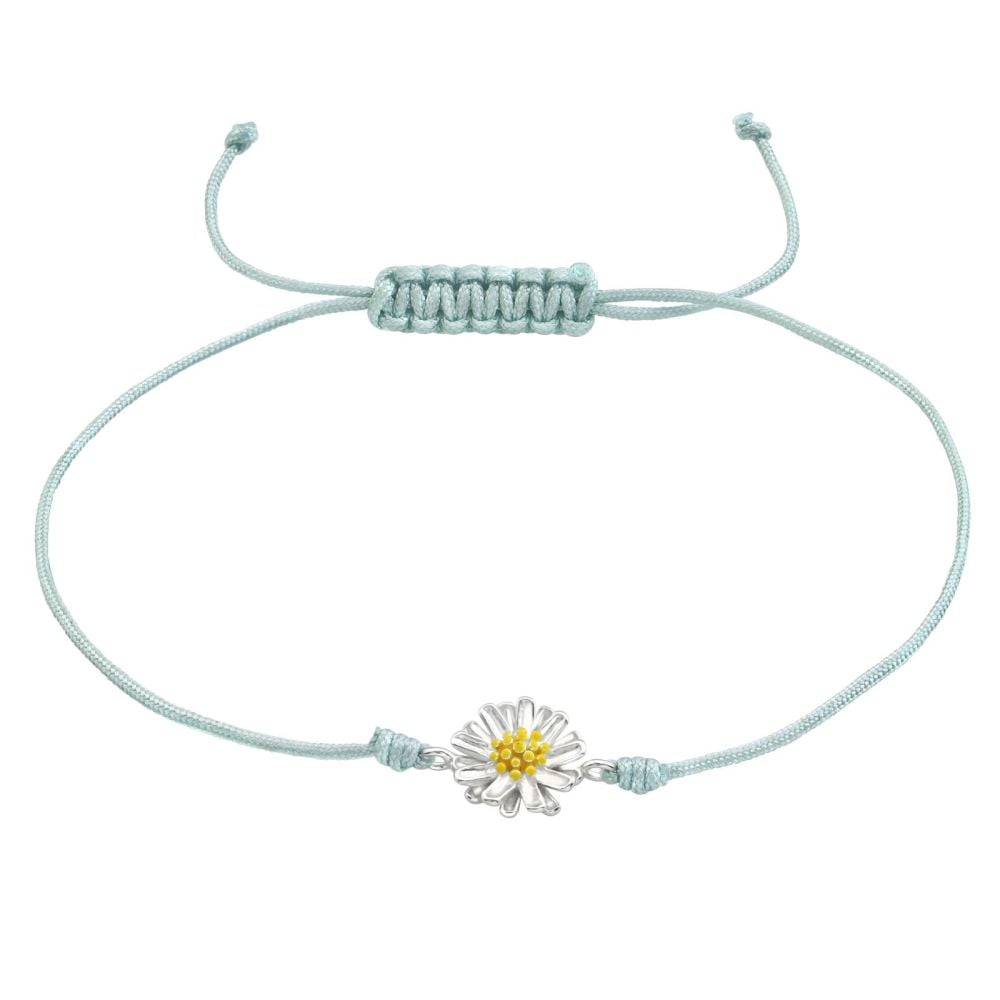 Girls Silver Daisy Charm Cord Bracelet
