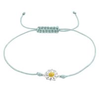 Sterling Silver Daisy Charm Green Nylon Cord Bracelet