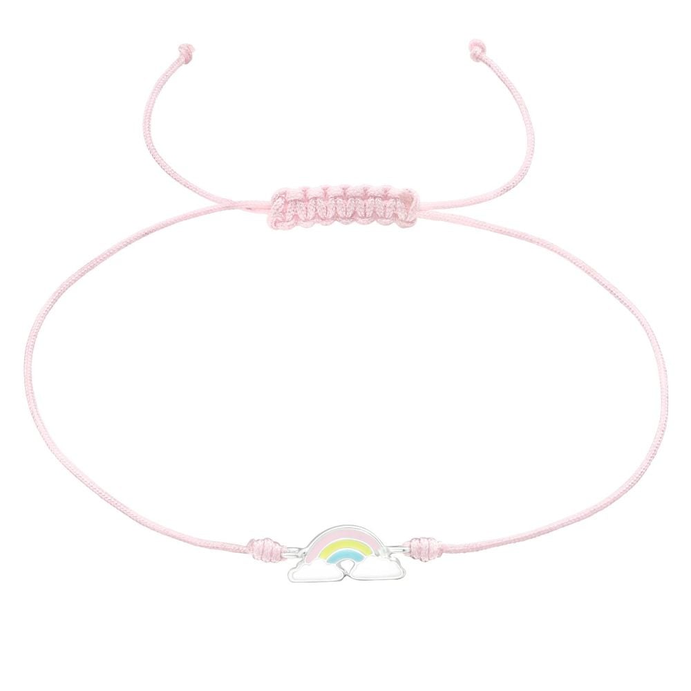 Children's Sterling Silver Rainbow Charm Cord Bracelet 