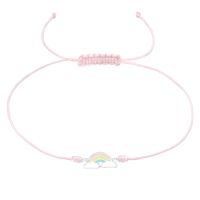 Sterling Silver Pastel Rainbow Charm Pink Nylon Cord Bracelet