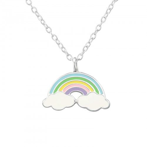 Girls Sterling Silver Rainbow Pendant Necklace