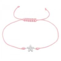 Girls Silver Flower Charm Cord Bracelet