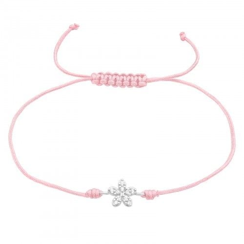 Children's 925 Sterling Silver & Nylon Cord Bracelet: Flower