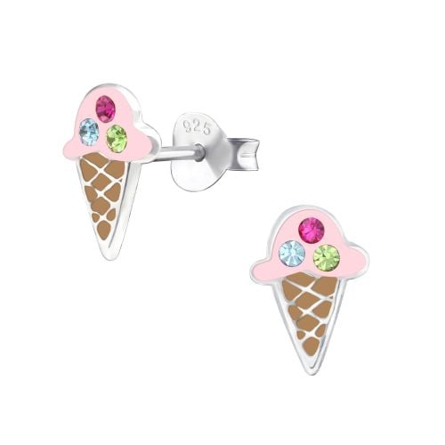 Sterling Silver Multi Crystal Ice Cream Cone Stud Earrings