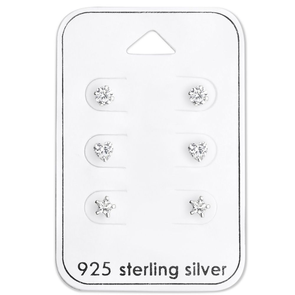 Children's Round Heart & Star 925 Sterling Silver Ear Stud Set