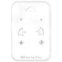Children's Sterling Silver Unicorn Ear Stud Set