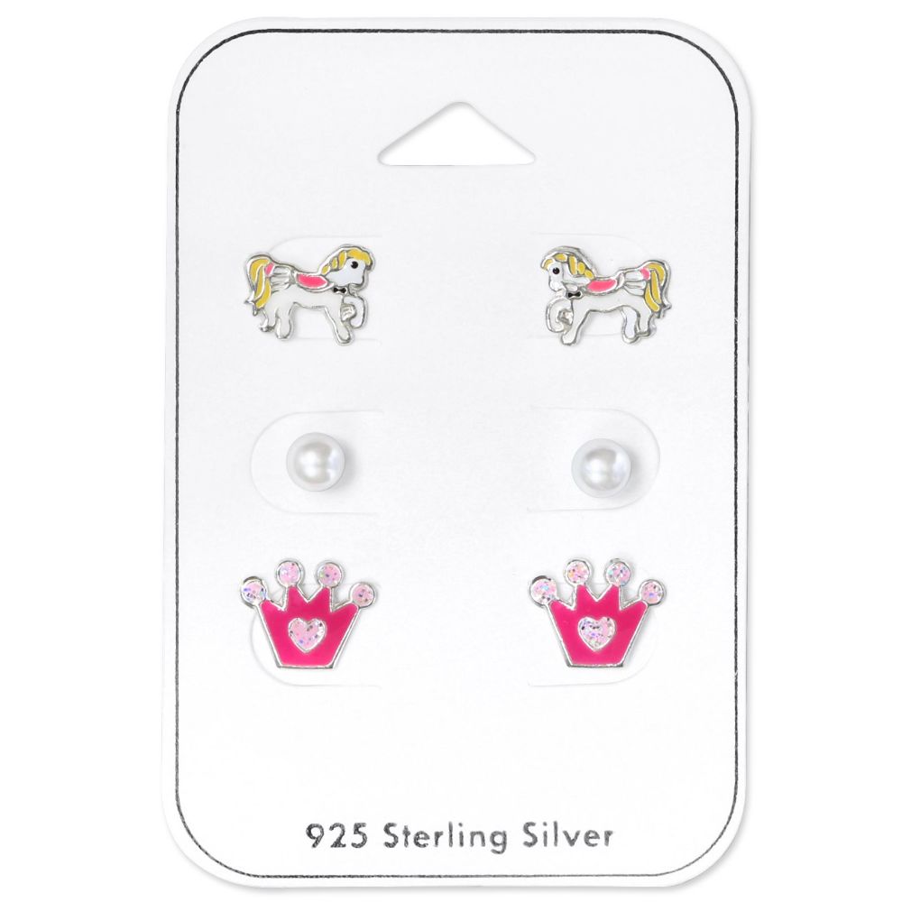 Children's Princess 925 Sterling Silver Ear Stud Set