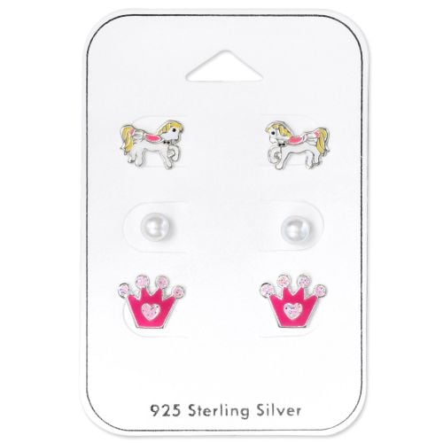 Sterling Silver Princess Mixed Carded Stud Earring Set