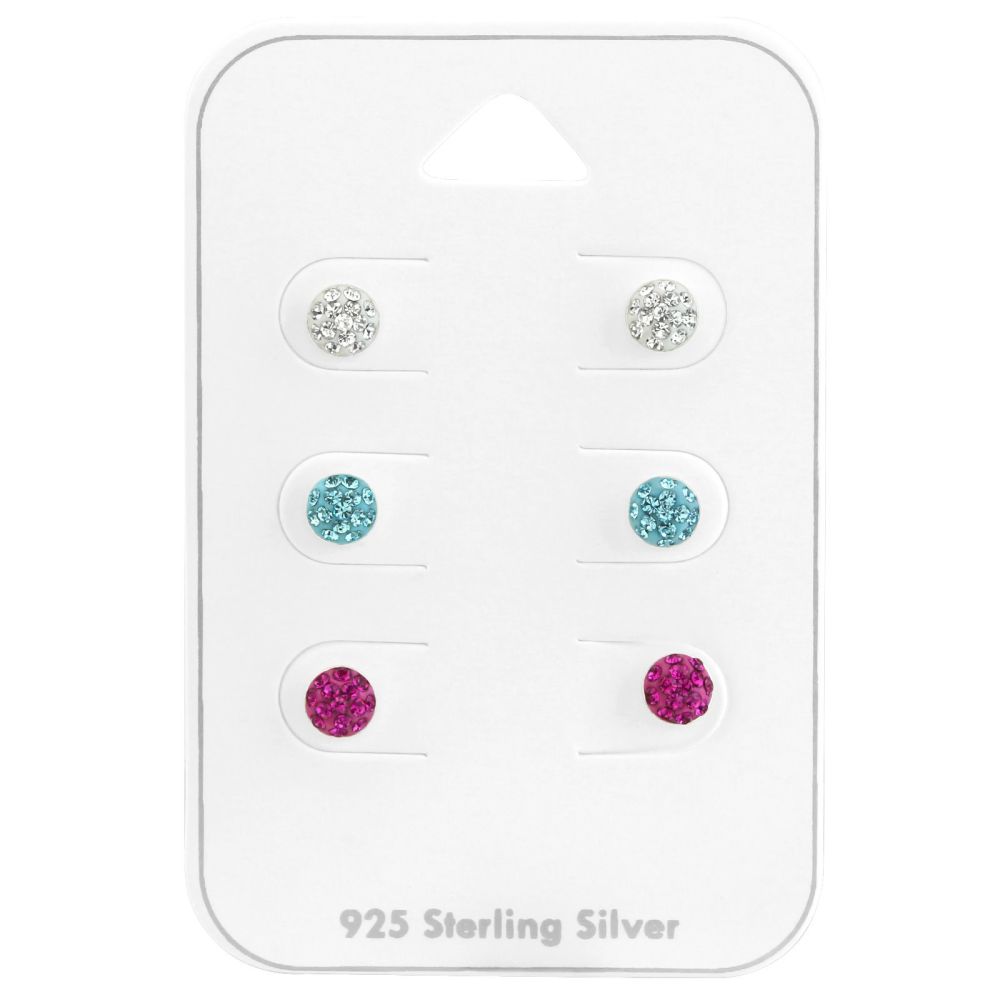 Children's Round 925 Sterling Silver Ear Stud Set
