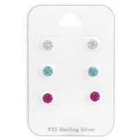 Sterling Silver Mixed Ball Crystal Stud Earring Set