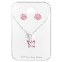 Children's Sterling Silver Butterfly Necklace Set