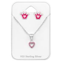 Children's Princess 925 Sterling Silver Earrings & Necklace Jewellery Set