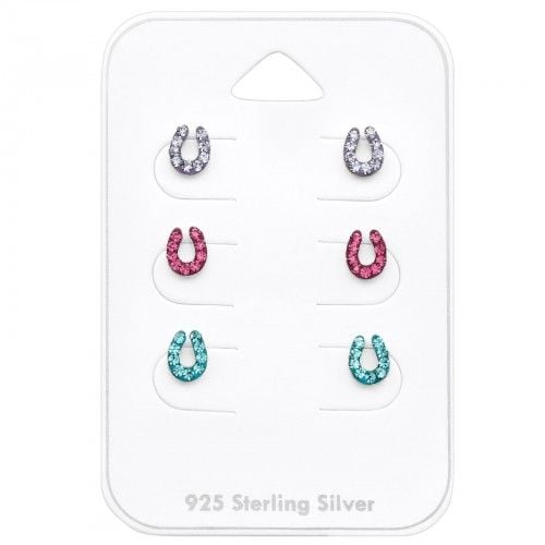 Children's Horseshoe Shaped 925 Sterling Silver Ear Stud Set