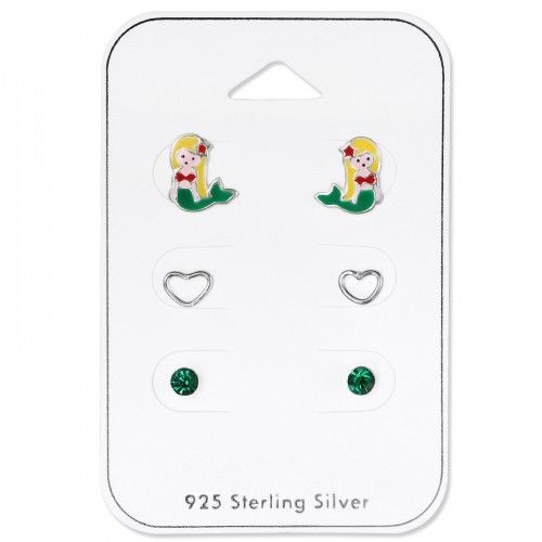 Children's Sterling Silver Mermaid Ear Stud Set