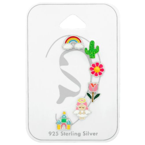 Sterling Silver Colourful Enamel Mixed Stud Earrings Set
