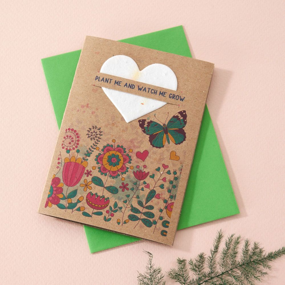 By Mollie & Izzie | Wildflower Plantable Seed Heart & Blank Card - Butterfly Meadow