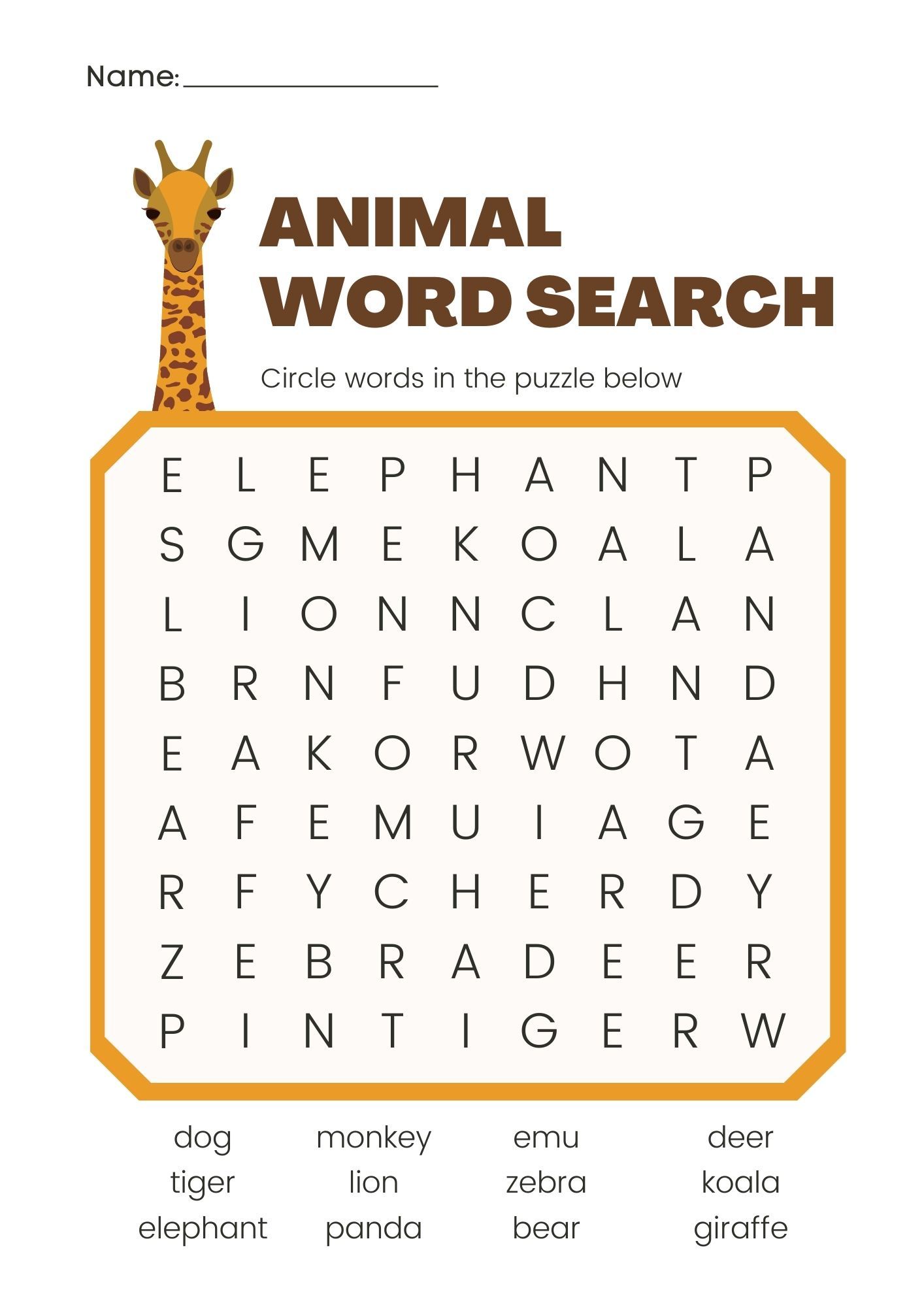 Animal Wordsearch Free Download