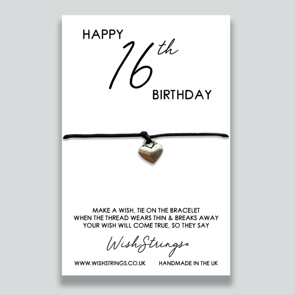 Wishstrings | "Happy 16th Birthday" Heart Charm Wish Bracelet