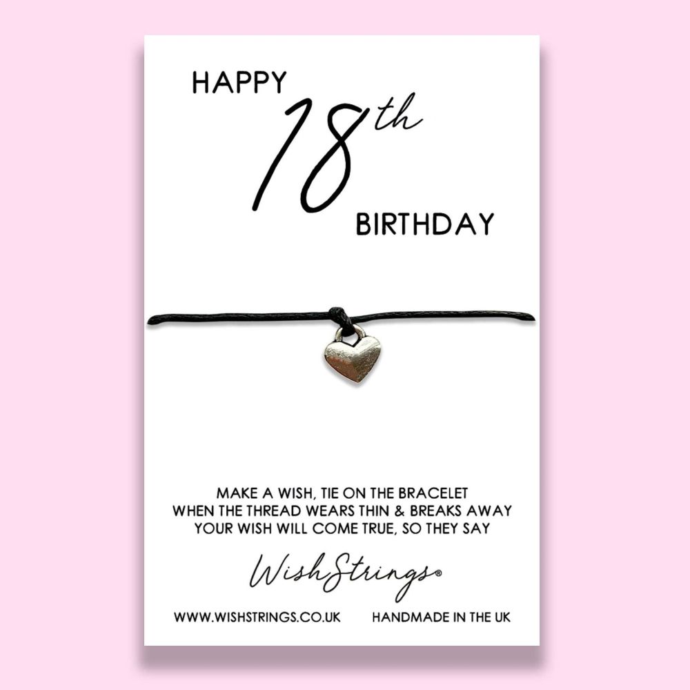 Wishstrings | "Happy 18th Birthday" Heart Charm Wish Bracelet
