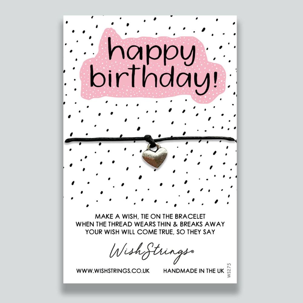 Wishstrings | "Happy Birthday" Heart Charm Wish Bracelet