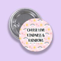 Love, Kindness & Rainbows - Button Badge by Wishstrings