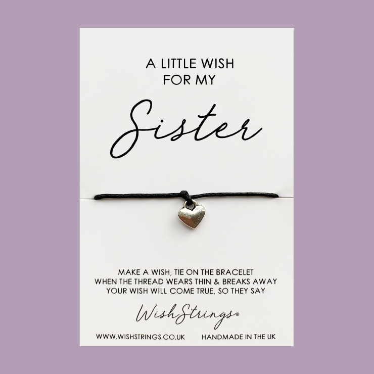 Wishstrings | A Little Wish For My "Sister" Heart Charm Wish Bracelet