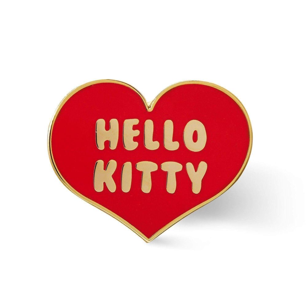 Punky Pins | "Hello Kitty" Soft Coated Red Heart Enamel Pin Badge