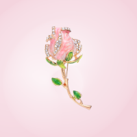 Jewel Collection | Pink Rose Stem Brooch