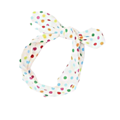 Girls White Polka Dot Printed Tied Knot Headband